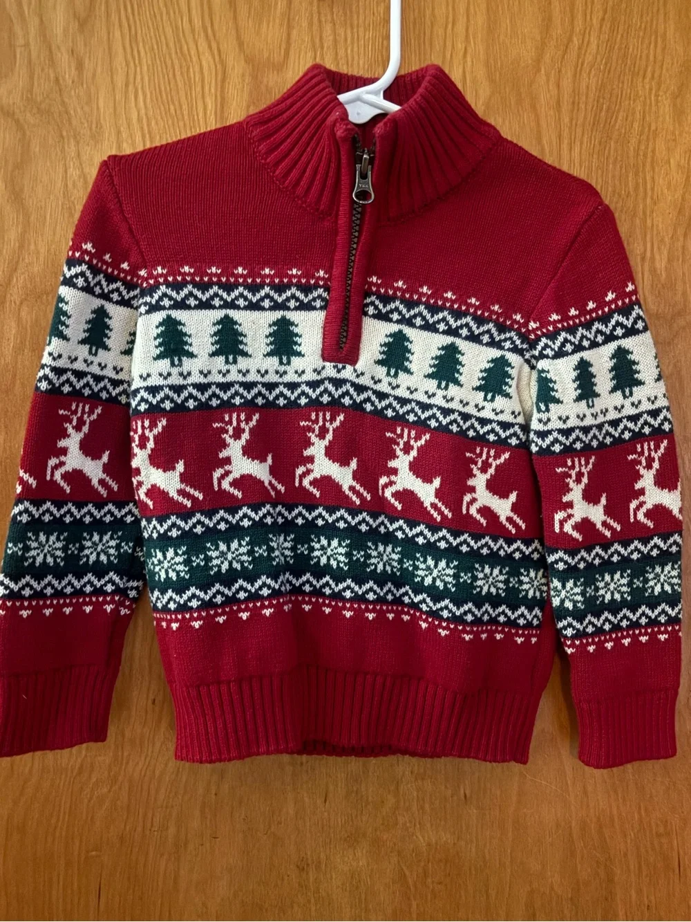Christmas Holiday Sweater, Half-Zip, Red Knit, Pull Over, Toddler Boy, 3T